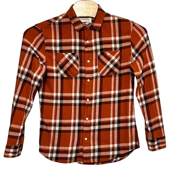 Urban‎ Pipeline Men's M Rust/Black Plaid Flannel Button Up Double Pocket Shirt - Picture 1 of 7